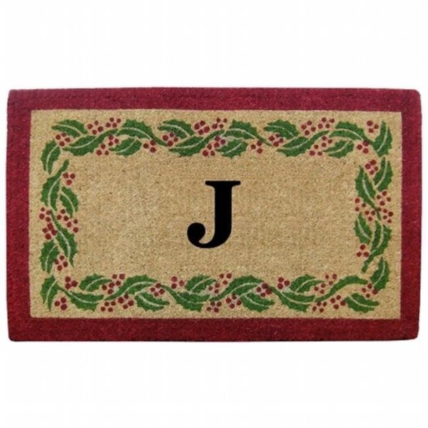 Nedia Home Nedia Home O2252J Heavy Duty 22 x 36 in. Coco Mat - Holly Ivory Border  Monogrammed J O2252J